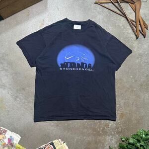Vintage 90s Stonehenge England Tee Mens XL Faded Black Blue Nature Print Shirt